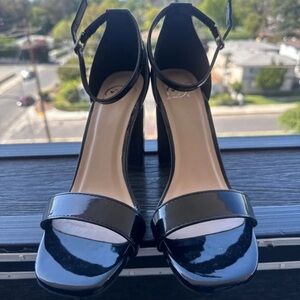 Source Unknown Black Patent Ankle-Strap Block Heels